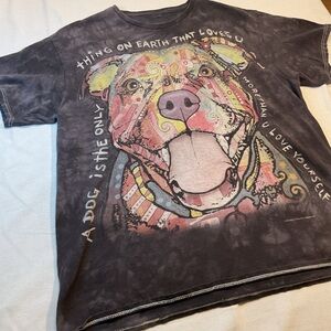 3D Tees Worn Dark Gray Short Sleeve Colorful Mosaic Dog Face, Size L 42/44